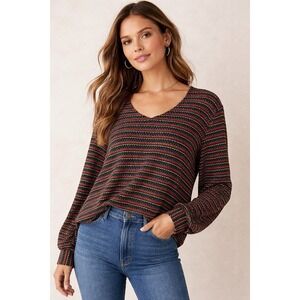 Anthropologie Eri‎ + Ali XL Multicolor Striped Knit Top Long Sleeve Relaxed Fit